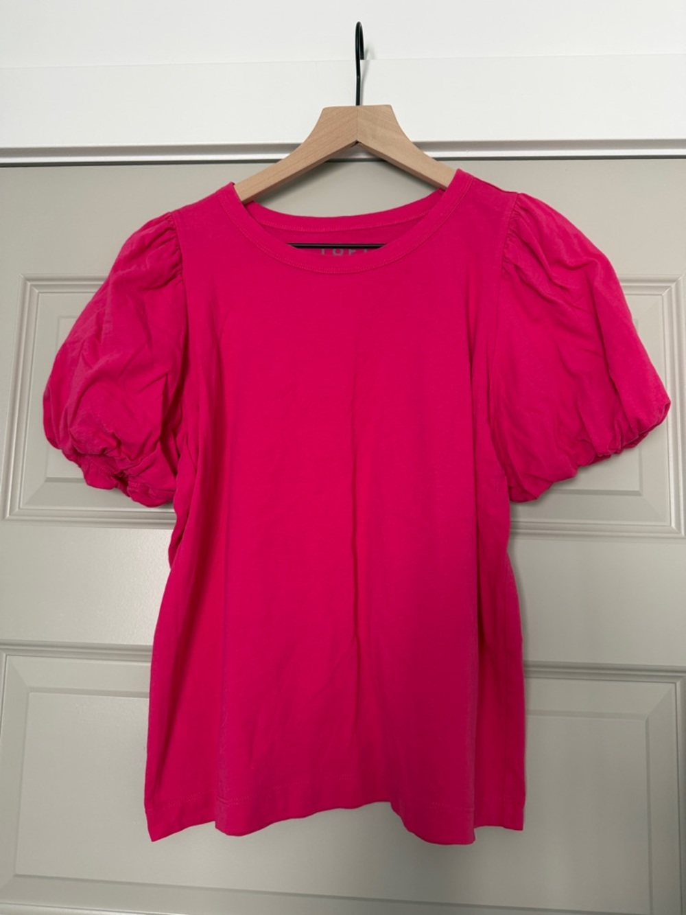 LOFT Bright Pink Puff Sleeve Crewneck Tee